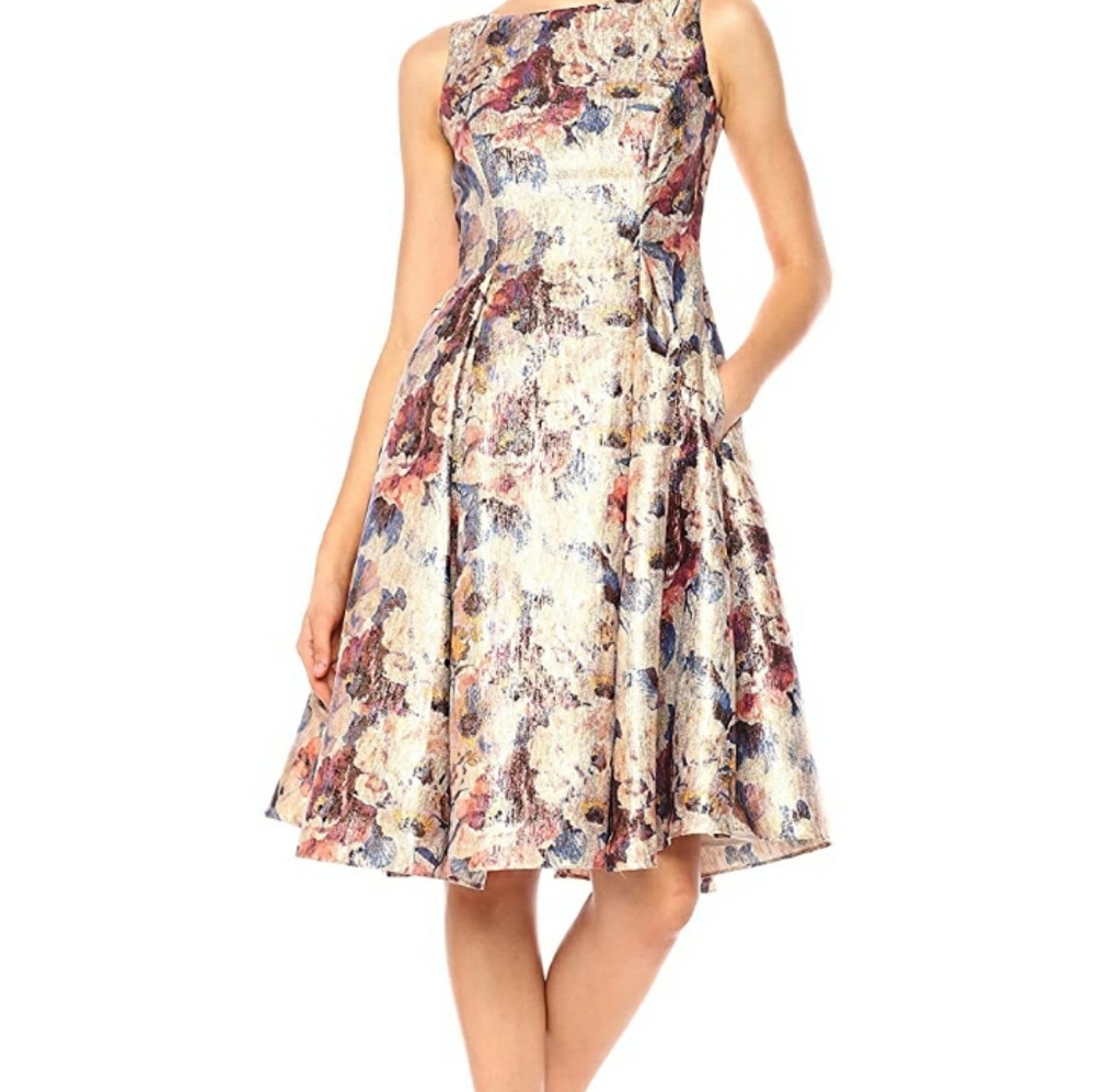 Adianna Papell Short Boat Neck Dress